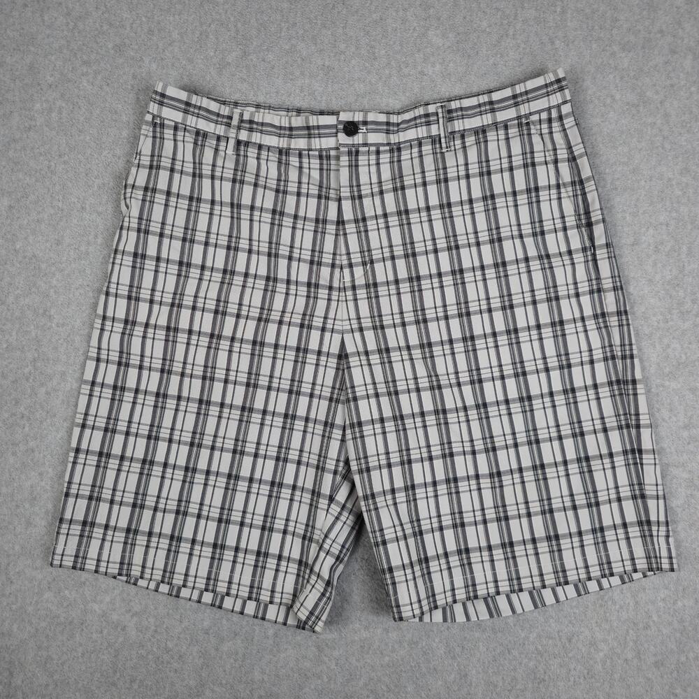 Adidas Mens 38 Gray Plaid Flat-Front Performance Golf Shorts